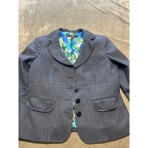 Nine West Suit Blazer Jacket Blue Floral‎ Lined Career Business Women Size 12